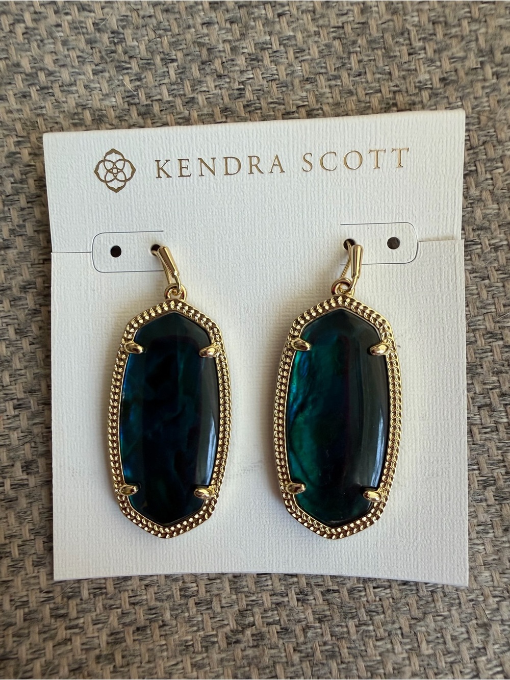 Kendra Scott Gold Elle Drop Earrings with Teal and Emerald Stone